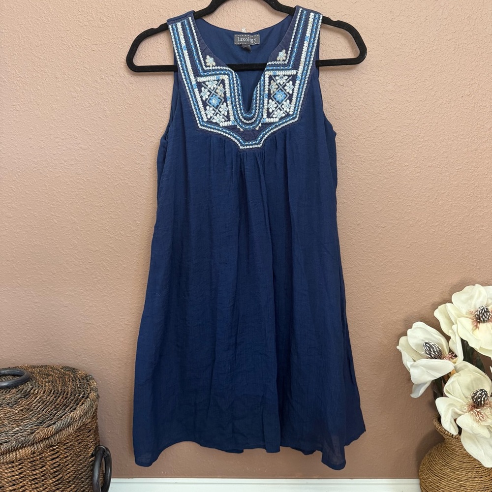 Luxology Blue Embroidered Dress